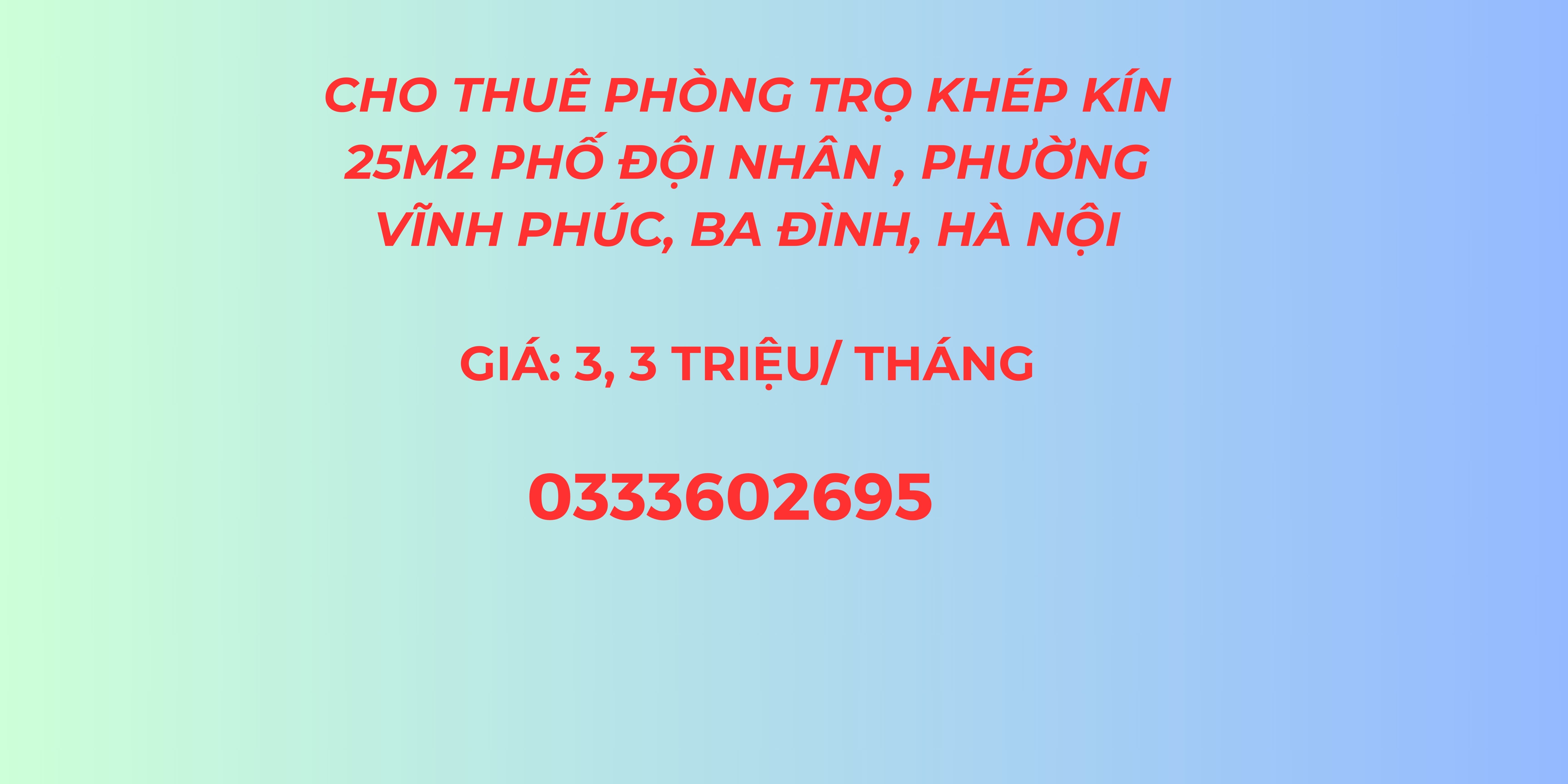 Cho thuê phòng trọ 25m2 khép kín, sạch sẽ, ngõ oto đỗ cửa phố Đội Nhân, Ba Đình, Hà Nội - Ảnh chính